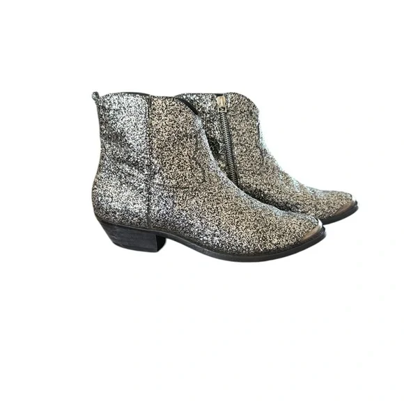 Golden Goose Glitter Sparkling Silver Western Ankle Booties - Picture 2 of 11